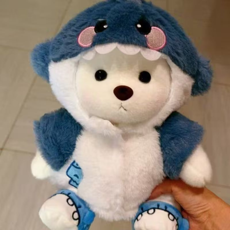 Shark-Shaped Bear Plush Pillow with Removable Clothes and Shoes