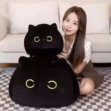 Cartoon Round Ball Black Cat Plush Doll Cuddly Plushie Stuffed Toy