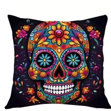 Halloween Sugar Skull Pillow Cover 45x45CM – Spooky Sofa Decor
