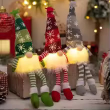Christmas Faceless Doll Gnome Ornaments LED Light Plush Knitting Crafts