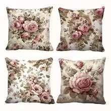 Floral Rose Pattern Decorative Throw Pillow Cover