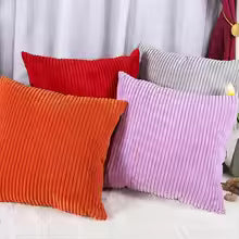 Orange Corduroy Pillow Cover – Soft Striped Sofa Cushion