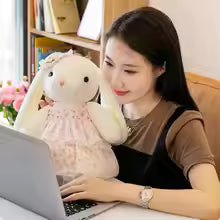 Cute Long Ear Rabbit Plush Doll with Floral Skirt