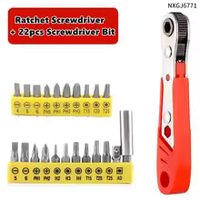 Magnetic Ratchet Wrench Screwdriver with Bits 36-Tooth Quick Ratchet L-Shaped Tool for Tight Spaces