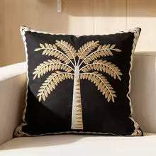 Embroidered Coconut Tree Throw Pillow Cover
