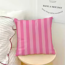 Pink Striped Decorative Throw Pillow Cover for Sofa