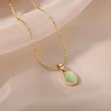 Oval Opal Stone Pendant Necklace for Women Stainless Steel Gold Color Aesthetic Jewelry