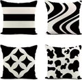 Black White Wavy Stripe Linen Throw Pillow Cover