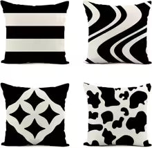 Black White Wavy Stripe Linen Throw Pillow Cover