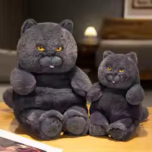 Fat Black Cat Plush Toy, Lifelike Stuffed Animal