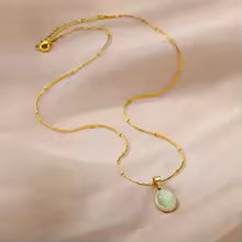 Oval Opal Stone Pendant Necklace for Women Stainless Steel Gold Color Aesthetic Jewelry