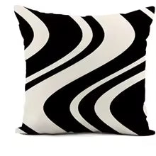 Black White Wavy Stripe Linen Throw Pillow Cover