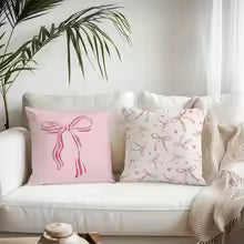 Pink bow cherry pattern printed pillowcase, soft and comfortable, sofa cushion cover
