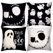 4-Pack Halloween Pillow Covers 18x18 Inch Pumpkin Cat Ghost