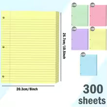 3-Hole Loose-Leaf Paper, Colorful Office 3-Ring Binder Filling Paper, Horizontal Line Inner Pages Suitable for School and Office, Size 8x10.5inch,