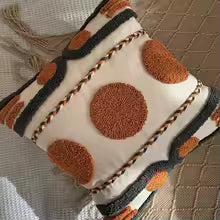 Bohemian Geometric Embroidered Tassel Pillow Cover