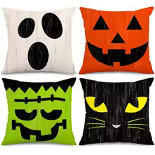 4-Pack Halloween Pillow Covers 18x18 Inch Pumpkin Cat Ghost