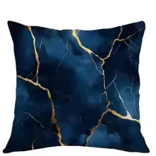 Dark Blue Gold Marble Pattern Decorative Throw Pillow Cover