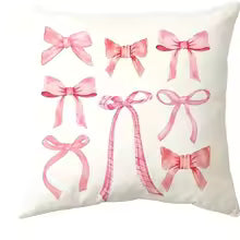 Pink bow cherry pattern printed pillowcase, soft and comfortable, sofa cushion cover
