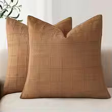 Neutral Linen Plaid Throw Pillow Cover