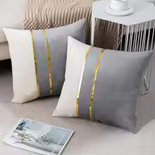 2 Piece Soft Cozy Decor Blue Cushion Case Gold Velvet Gold Bar Pillow Case