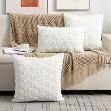 Bunny Bow Daisy Fluffy Throw Pillow Cover 18x18