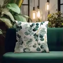 Watercolor Eucalyptus Pillow Cover – Natural Linen Floral Decor