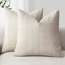 Neutral Linen Plaid Throw Pillow Cover