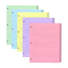 3-Hole Loose-Leaf Paper, Colorful Office 3-Ring Binder Filling Paper, Horizontal Line Inner Pages Suitable for School and Office, Size 8x10.5inch,