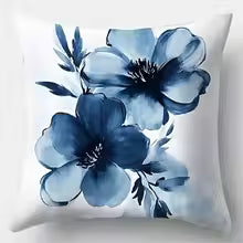 Blue Floral Watercolor Pillow Cover – Decorative Sofa Cushion