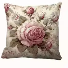 Floral Rose Pattern Decorative Throw Pillow Cover