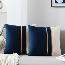 2 Piece Soft Cozy Decor Blue Cushion Case Gold Velvet Gold Bar Pillow Case