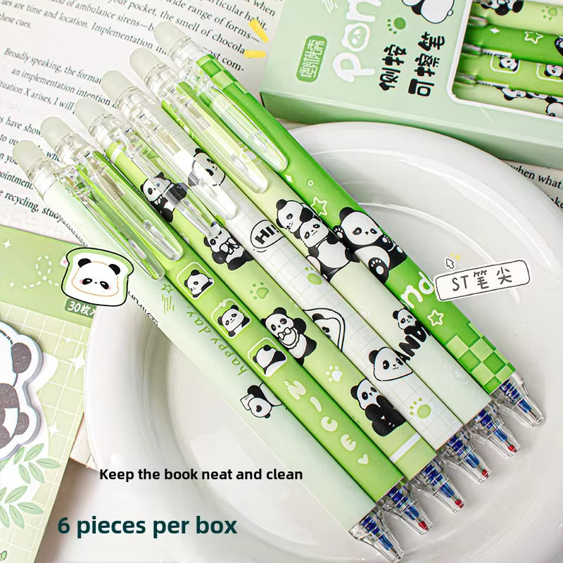 6Pcs/Box Kawaii Cartoon Panda Capybara Blue Ink Erasable Gel Pen Side Press ST Crystal Blue Pens School Office Writing Supplies