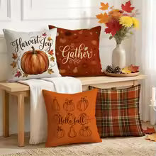 Plaid Pumpkin Throw Pillow Cover – Fall Harvest Decor
