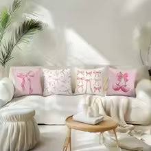 Pink bow cherry pattern printed pillowcase, soft and comfortable, sofa cushion cover