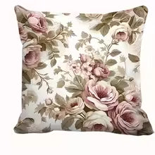 Floral Rose Pattern Decorative Throw Pillow Cover