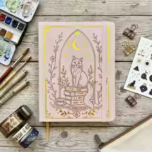 B6 Dot Grid Notebook – Hardcover Cat Moon Journal with 160gsm Paper