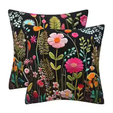 3D Embroidered Flower Velvet Throw Pillow Cover