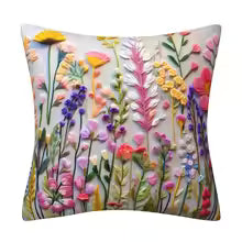 3D Embroidered Flower Velvet Throw Pillow Cover