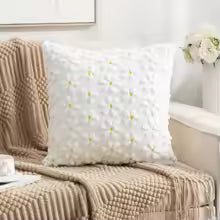 Bunny Bow Daisy Fluffy Throw Pillow Cover 18x18