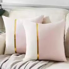 2 Piece Soft Cozy Decor Blue Cushion Case Gold Velvet Gold Bar Pillow Case