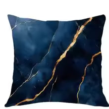 Dark Blue Gold Marble Pattern Decorative Throw Pillow Cover