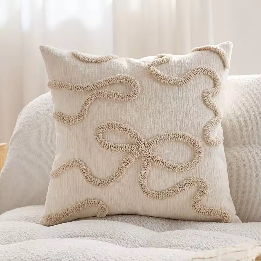 Bow Chenille Throw Pillow Cover