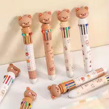 1/5/10pcs 10 color kawaii teddy bear cartoon press pen multi-color color pen student supplies stationery press ballpoint pen