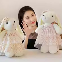 Cute Long Ear Rabbit Plush Doll with Floral Skirt