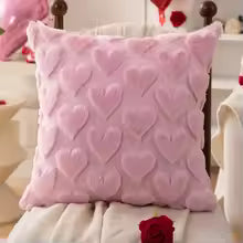 Valentine's Day Plush Pillow Cover with Heart Embroidery Jacquard Cushion for Sofa Living Room Decor