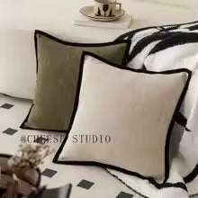 French Medieval Green Pillow Cover – Retro Black Border Sofa Decor