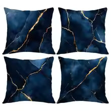 Dark Blue Gold Marble Pattern Decorative Throw Pillow Cover