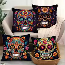 Halloween Sugar Skull Pillow Cover 45x45CM – Spooky Sofa Decor