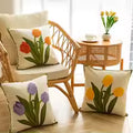 Cotton Tulip Embroidered Throw Pillow Cover